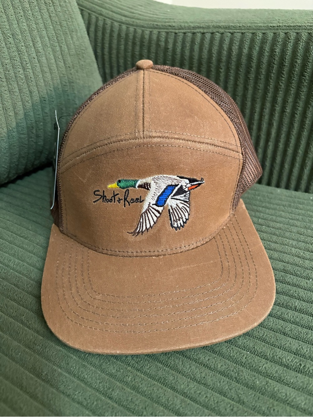 Brown Canvas Trucker Hat with Duck Embroidery